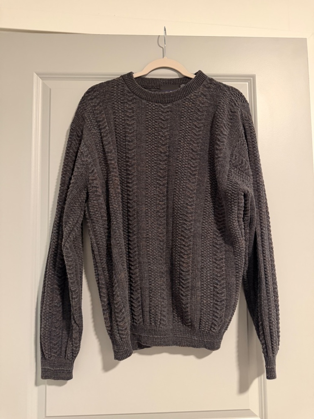 bill blass Charcoal Cable-Knit Crewneck Sweater